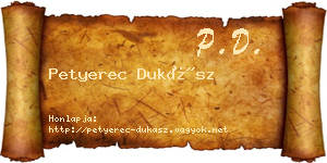 Petyerec Dukász névjegykártya